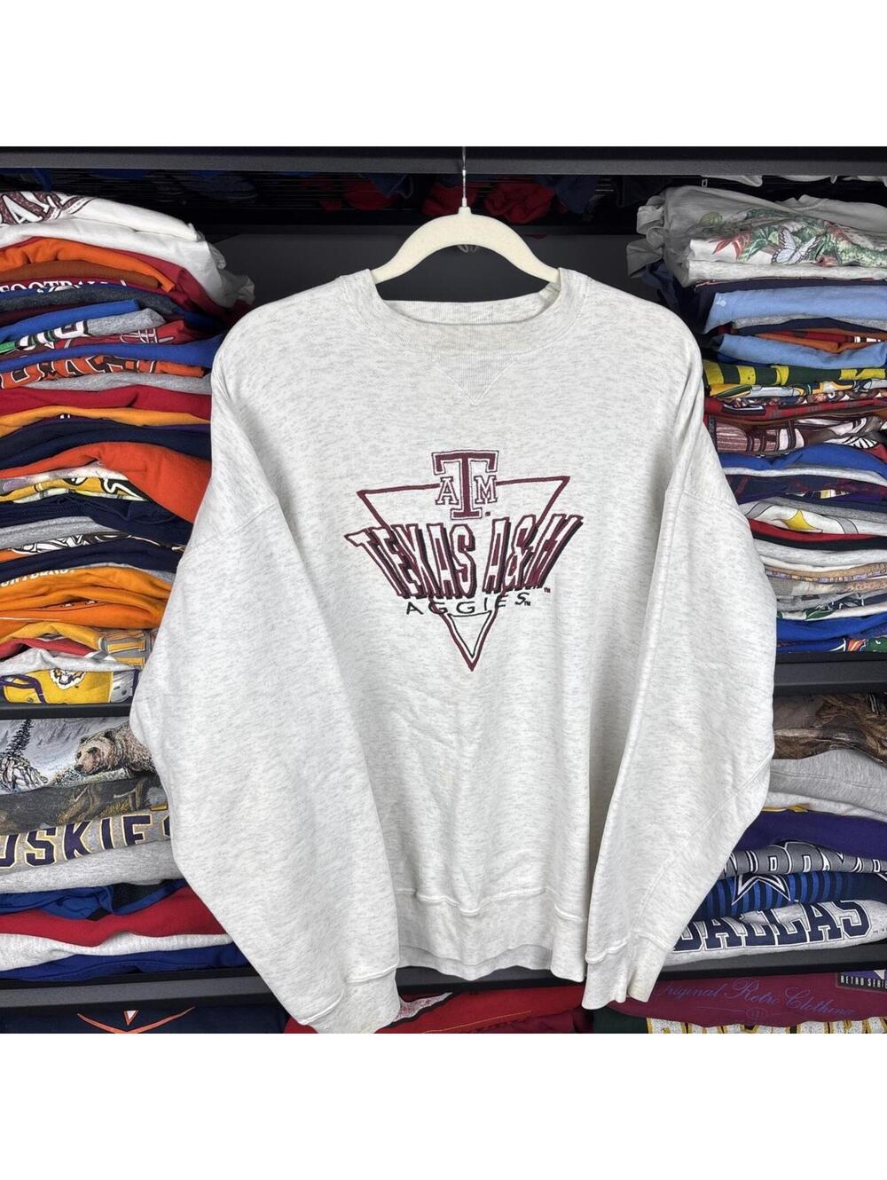 Vintage 90s Texas A&M Aggies Crewneck Sweatshirt Triangle Logo Gray XL